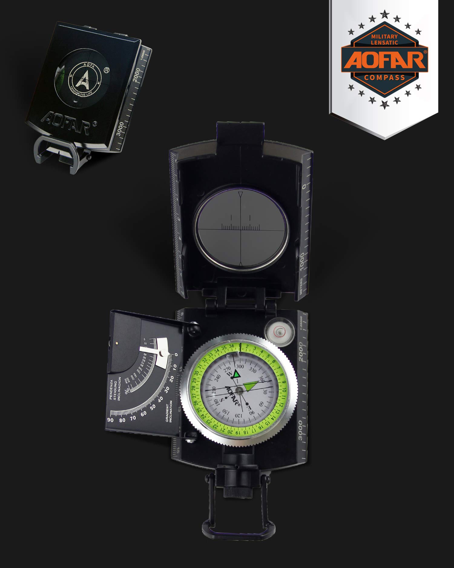 Amazon.com : AOFAR Military Compass AF-4074 Black or Hiking
